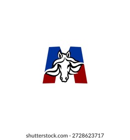 Logotipo da cabeça do cavalo vetor de luxo com letra M do alfabeto. Projetado para marcas sofisticadas, logotipos equestres, equipes de corrida, identidade ocidental, tipografia premium e conceitos visuais elegantes.