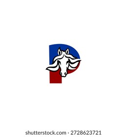 Logotipo da cabeça do cavalo vetor de luxo com letra P do alfabeto. Projetado para marcas sofisticadas, logotipos equestres, equipes de corrida, identidade ocidental, tipografia premium e conceitos visuais elegantes.