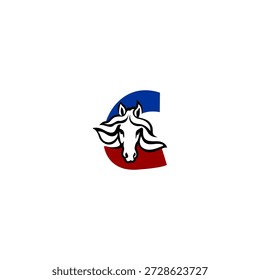 Logotipo da cabeça do cavalo vetor de luxo com letra C do alfabeto. Projetado para marcas sofisticadas, logotipos equestres, equipes de corrida, identidade ocidental, tipografia premium e conceitos visuais elegantes.
