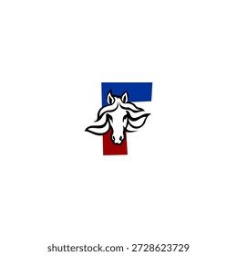 Logotipo da cabeça do cavalo vetor de luxo com letra F do alfabeto. Projetado para marcas sofisticadas, logotipos equestres, equipes de corrida, identidade ocidental, tipografia premium e conceitos visuais elegantes.