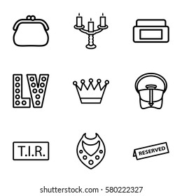 luxury vector icons. Set of 9 luxury outline icons such as cream box, crown, necklace, Vegas, bag, TIR, reserved, candlestick