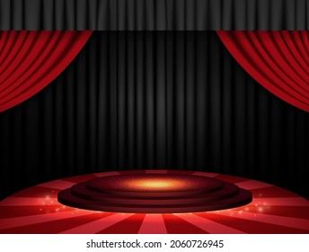 Luxury vector illustration background with podium and curtain for presentation, concert, show design