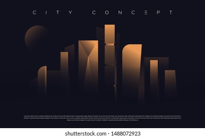 Luxury vector illustration of a skyscrapers in front of the moon.