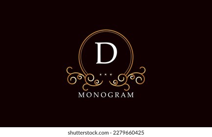 Luxury vector initial letter D monogram. Vintage logo, retro sign, company brand.