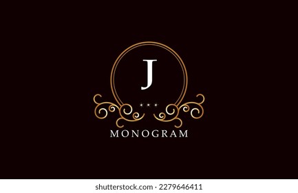 Luxury vector initial letter J monogram. Vintage logo, retro sign, company brand.