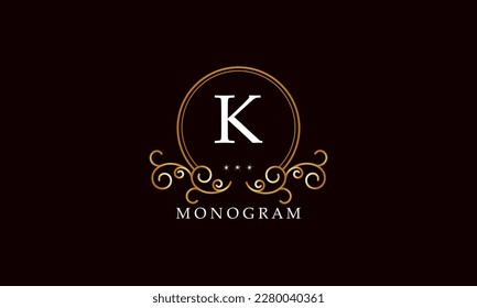 Monograma K de la letra inicial del vector de lujo. Logo vintage, signo retro, marca de la empresa.