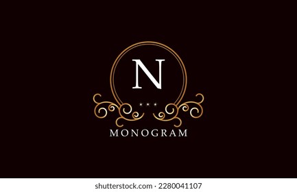 Luxury vector initial letter N monogram. Vintage logo, retro sign, company brand.
