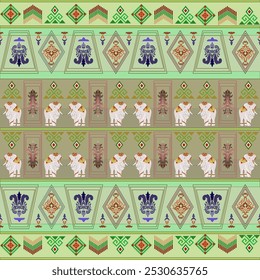 Luxury vector integrate elephant and damask pattern for fabric design 