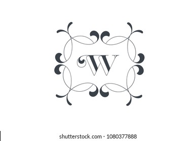 Luxury Vector Letter W Logo design. Elegant Floral Vintage Decorative Frame.