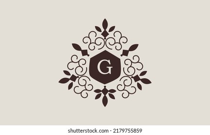 Logotipo lineal vectorial de lujo, icono de la empresa, letra G. Marco decorativo para el menú del restaurante, hotel, joyería, moda, etiqueta, cartel, pancarta.