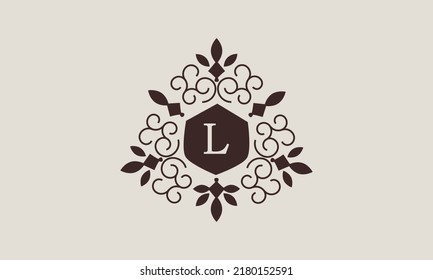 Luxury vector linear logo, company icon, letter L. Decorative frame for restaurant menu, hotel, jewelry, fashion, label, sign, banner.