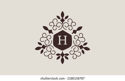 Logotipo lineal vectorial de lujo, icono de la empresa, letra H. Marco decorativo para el menú del restaurante, hotel, joyería, moda, etiqueta, cartel, pancarta.