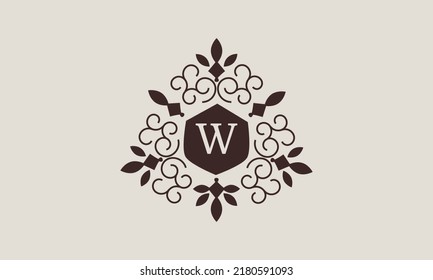 Luxury vector linear logo, company icon, letter W. Decorative frame for restaurant menu, hotel, jewelry, fashion, label, sign, banner.