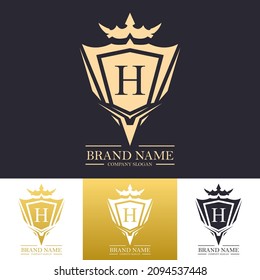 Luxury vector logo design template in trendy linear style with golden color and twisted mandala royal line art concept. Decorative gold textured logo. Best for company and premium product.