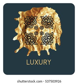 Luxury vector logo. Linear emblem. Vector illustration on a gold background