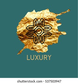 Luxury vector logo. Linear emblem. Vector illustration on a gold background