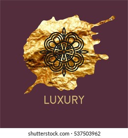 Luxury vector logo. Linear emblem. Vector illustration on a gold background