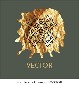 Luxury vector logo. Linear emblem. Vector illustration on a gold background