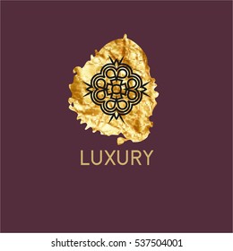 Luxury vector logo. Linear emblem. Vector illustration on a gold background