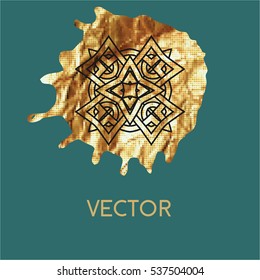 Luxury vector logo. Linear emblem. Vector illustration on a gold background
