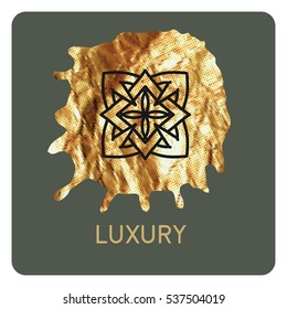 Luxury vector logo. Linear emblem. Vector illustration on a gold background