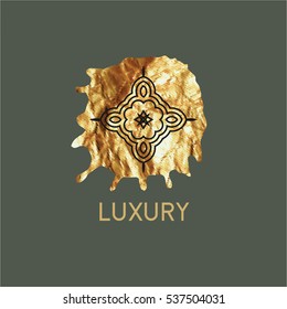 Luxury vector logo. Linear emblem. Vector illustration on a gold background