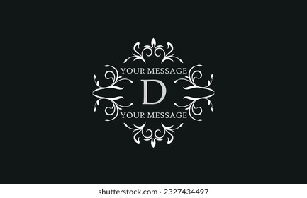 Signo del logotipo vectorial de lujo con letra D. Elegante ornamento, monograma con lugar para texto.