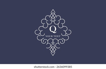 Luxury vector logo template, monogram with initial Q. Vintage trendy royal ornament, frame illustration, good for fashion boutique, alcohol or hotel brand