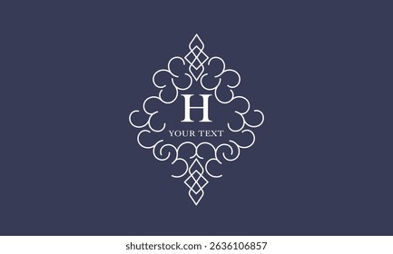 Luxury vector logo template, monogram with initial H. Vintage trendy royal ornament, frame illustration, good for fashion boutique, alcohol or hotel brand