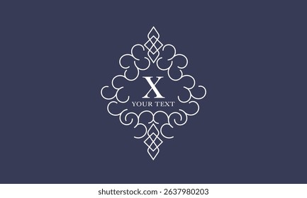 Luxury vector logo template, monogram with initial X. Vintage trendy royal ornament, frame illustration, good for fashion boutique, alcohol or hotel brand