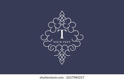 Luxury vector logo template, monogram with initial T. Vintage trendy royal ornament, frame illustration, good for fashion boutique, alcohol or hotel brand