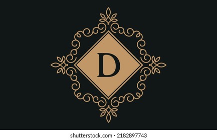 Luxuriöse Vektorlogo-Vorlage für Restaurant, lizenzierte Boutique, Café, Hotelschmuck, Mode. Blumenmonogramm mit dem Buchstaben D.