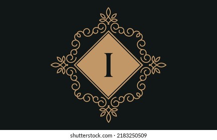 Modelo de logotipo vectorial de lujo para restaurante, boutique de regalías, café, joyería de hotel, moda. Monograma floral con la letra I.