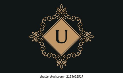 Luxury vector logo template for restaurant, royalty boutique, cafe, hotel jewelry, fashion. Floral monogram with the letter U.