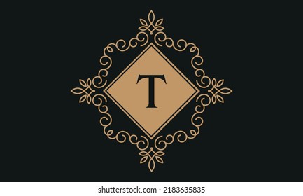 Luxury vector logo template for restaurant, royalty boutique, cafe, hotel jewelry, fashion. Floral monogram with the letter T.