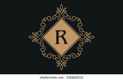 Luxury vector logo template for restaurant, royalty boutique, cafe, hotel jewelry, fashion. Floral monogram with the letter R.