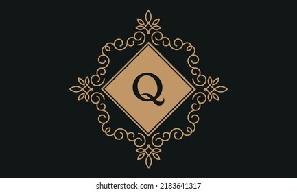 Luxury vector logo template for restaurant, royalty boutique, cafe, hotel jewelry, fashion. Floral monogram with the letter Q.