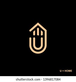 Luxury vector logotype with black background.  Letter U logo with house symbol. Elegant corporate identity. - Vector