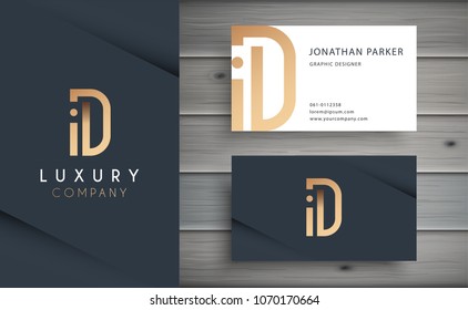 Luxury vector logotype with business card template. Premium letter D logo with golden design. Elegant corporate identity.