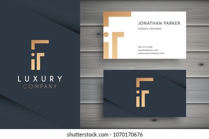 Luxury vector logotype with business card template. Premium letter F logo with golden design. Elegant corporate identity.