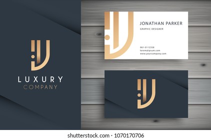 Luxury vector logotype with business card template. Premium letter V logo with golden design. Elegant corporate identity.