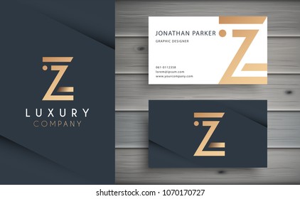 Luxury vector logotype with business card template. Premium letter Z logo with golden design. Elegant corporate identity.
