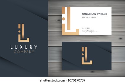 Luxury vector logotype with business card template. Premium letter L logo with golden design. Elegant corporate identity.