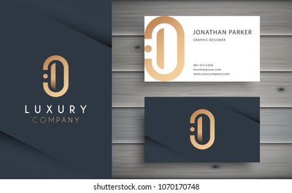 Luxury vector logotype with business card template. Premium letter O logo with golden design. Elegant corporate identity.