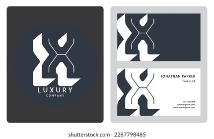 Luxury vector logotype business card template. Premium letter X logo with luxury business card design. Elegant corporate identity.