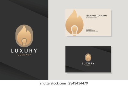 Luxury vector logotype with business card template. Premium lamp logo with golden design. Elegant corporate identity.