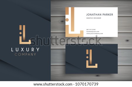 Luxury vector logotype with business card template. Premium letter L logo with golden design. Elegant corporate identity.