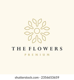Luxury vector logotype. Linear universal leaf flower logo