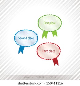 Luxury vector rating ribbons. Green, blue and red, three levels, with space for your text. Elements for presentation, product cover or website.