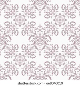 Luxury vector seamless pattern, button-tufted texture, ornate elements in vintage style. Elegant gray ornament with motley stars, filigree decor on ornate white background.